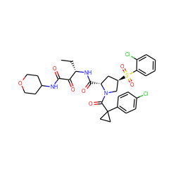 CC[C@H](NC(=O)[C@@H]1C[C@@H](S(=O)(=O)c2ccccc2Cl)CN1C(=O)C1(c2ccc(Cl)cc2)CC1)C(=O)C(=O)NC1CCOCC1 ZINC000169702132