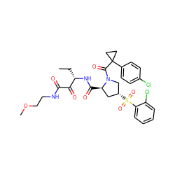 CC[C@H](NC(=O)[C@@H]1C[C@@H](S(=O)(=O)c2ccccc2Cl)CN1C(=O)C1(c2ccc(Cl)cc2)CC1)C(=O)C(=O)NCCOC ZINC000169702133