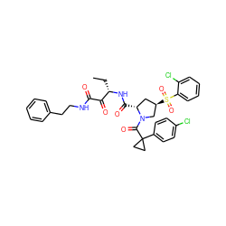 CC[C@H](NC(=O)[C@@H]1C[C@@H](S(=O)(=O)c2ccccc2Cl)CN1C(=O)C1(c2ccc(Cl)cc2)CC1)C(=O)C(=O)NCCc1ccccc1 ZINC000169702128