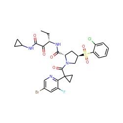 CC[C@H](NC(=O)[C@@H]1C[C@@H](S(=O)(=O)c2ccccc2Cl)CN1C(=O)C1(c2ncc(Br)cc2F)CC1)C(=O)C(=O)NC1CC1 ZINC000169702105