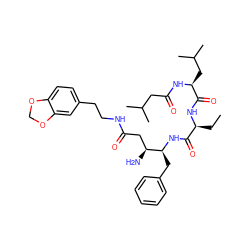 CC[C@H](NC(=O)[C@H](CC(C)C)NC(=O)CC(C)C)C(=O)N[C@@H](Cc1ccccc1)[C@@H](N)CC(=O)NCCc1ccc2c(c1)OCO2 ZINC000201533303