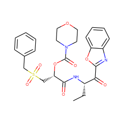 CC[C@H](NC(=O)[C@H](CS(=O)(=O)Cc1ccccc1)OC(=O)N1CCOCC1)C(=O)c1nc2ccccc2o1 ZINC000029125257