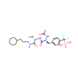 CC[C@H](NC(=O)[C@H](Cc1ccc(C(F)(F)P(=O)(O)O)cc1)NC(C)=O)C(=O)N(C)CCCC1CCCCC1 ZINC000029555649