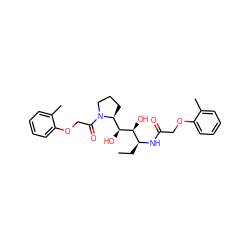 CC[C@H](NC(=O)COc1ccccc1C)[C@H](O)[C@@H](O)[C@@H]1CCCN1C(=O)COc1ccccc1C ZINC000084756770