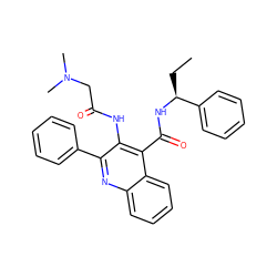 CC[C@H](NC(=O)c1c(NC(=O)CN(C)C)c(-c2ccccc2)nc2ccccc12)c1ccccc1 ZINC000013795694