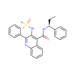 CC[C@H](NC(=O)c1c(NS(C)(=O)=O)c(-c2ccccc2)nc2ccccc12)c1ccccc1 ZINC000043169621