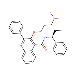 CC[C@H](NC(=O)c1c(OCCCN(C)C)c(-c2ccccc2)nc2ccccc12)c1ccccc1 ZINC000013795702