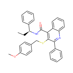 CC[C@H](NC(=O)c1c(SCc2ccc(OC)cc2)c(-c2ccccc2)nc2ccccc12)c1ccccc1 ZINC000653900931