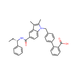 CC[C@H](NC(=O)c1ccc2c(c1)c(C)c(C)n2Cc1ccc(-c2ccccc2C(=O)O)cc1)c1ccccc1 ZINC000044460346