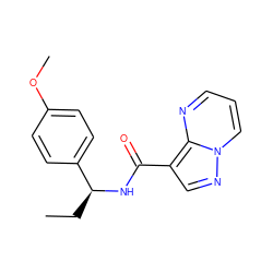 CC[C@H](NC(=O)c1cnn2cccnc12)c1ccc(OC)cc1 ZINC000345082689