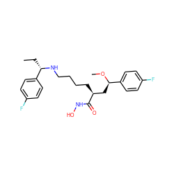 CC[C@H](NCCCC[C@@H](C[C@@H](OC)c1ccc(F)cc1)C(=O)NO)c1ccc(F)cc1 ZINC000084614614