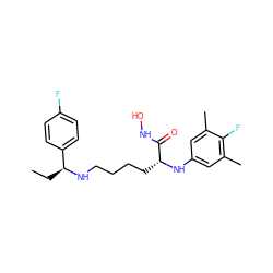 CC[C@H](NCCCC[C@@H](Nc1cc(C)c(F)c(C)c1)C(=O)NO)c1ccc(F)cc1 ZINC000084603350