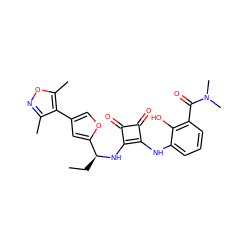 CC[C@H](Nc1c(Nc2cccc(C(=O)N(C)C)c2O)c(=O)c1=O)c1cc(-c2c(C)noc2C)co1 ZINC000101132033