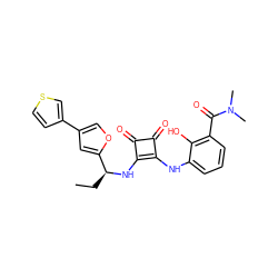 CC[C@H](Nc1c(Nc2cccc(C(=O)N(C)C)c2O)c(=O)c1=O)c1cc(-c2ccsc2)co1 ZINC000101135202