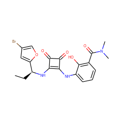 CC[C@H](Nc1c(Nc2cccc(C(=O)N(C)C)c2O)c(=O)c1=O)c1cc(Br)co1 ZINC000101134603