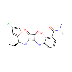 CC[C@H](Nc1c(Nc2cccc(C(=O)N(C)C)c2O)c(=O)c1=O)c1cc(Cl)co1 ZINC000101131197