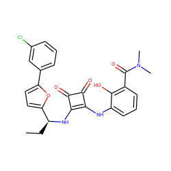 CC[C@H](Nc1c(Nc2cccc(C(=O)N(C)C)c2O)c(=O)c1=O)c1ccc(-c2cccc(Cl)c2)o1 ZINC000101137329