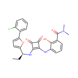 CC[C@H](Nc1c(Nc2cccc(C(=O)N(C)C)c2O)c(=O)c1=O)c1ccc(-c2ccccc2Cl)o1 ZINC000101161520