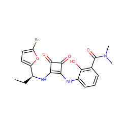 CC[C@H](Nc1c(Nc2cccc(C(=O)N(C)C)c2O)c(=O)c1=O)c1ccc(Br)o1 ZINC000101129412