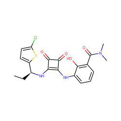 CC[C@H](Nc1c(Nc2cccc(C(=O)N(C)C)c2O)c(=O)c1=O)c1ccc(Cl)s1 ZINC000101161382