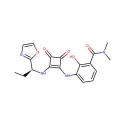 CC[C@H](Nc1c(Nc2cccc(C(=O)N(C)C)c2O)c(=O)c1=O)c1ncco1 ZINC000101161419