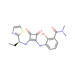 CC[C@H](Nc1c(Nc2cccc(C(=O)N(C)C)c2O)c(=O)c1=O)c1nccs1 ZINC000101161491