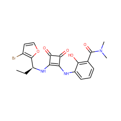 CC[C@H](Nc1c(Nc2cccc(C(=O)N(C)C)c2O)c(=O)c1=O)c1occc1Br ZINC000101132054