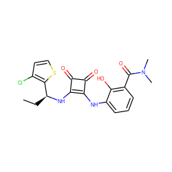 CC[C@H](Nc1c(Nc2cccc(C(=O)N(C)C)c2O)c(=O)c1=O)c1sccc1Cl ZINC000101134623