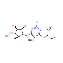 CC[C@H](Nc1nc(Cl)nc2c1ncn2[C@H]1[C@H](O)[C@H](O)[C@]2(CO)C[C@H]12)C1CC1 ZINC001772613432