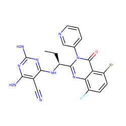 CC[C@H](Nc1nc(N)nc(N)c1C#N)c1nc2c(F)ccc(Br)c2c(=O)n1-c1cccnc1 ZINC000220863176