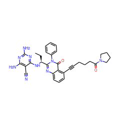 CC[C@H](Nc1nc(N)nc(N)c1C#N)c1nc2cccc(C#CCCCC(=O)N3CCCC3)c2c(=O)n1-c1ccccc1 ZINC001772630888