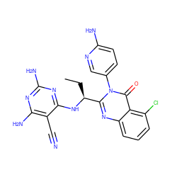 CC[C@H](Nc1nc(N)nc(N)c1C#N)c1nc2cccc(Cl)c2c(=O)n1-c1ccc(N)nc1 ZINC000220871237