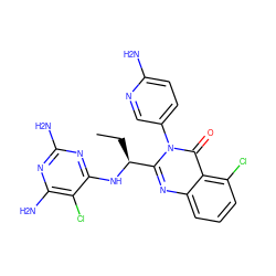 CC[C@H](Nc1nc(N)nc(N)c1Cl)c1nc2cccc(Cl)c2c(=O)n1-c1ccc(N)nc1 ZINC000220871138