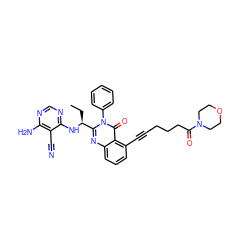 CC[C@H](Nc1ncnc(N)c1C#N)c1nc2cccc(C#CCCCC(=O)N3CCOCC3)c2c(=O)n1-c1ccccc1 ZINC001772632102