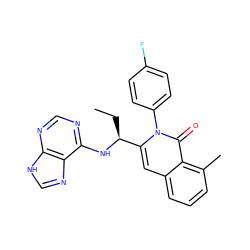 CC[C@H](Nc1ncnc2[nH]cnc12)c1cc2cccc(C)c2c(=O)n1-c1ccc(F)cc1 ZINC000088345821