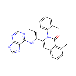 CC[C@H](Nc1ncnc2[nH]cnc12)c1cc2cccc(C)c2c(=O)n1-c1ccccc1C ZINC000088345910