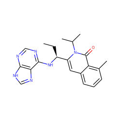 CC[C@H](Nc1ncnc2[nH]cnc12)c1cc2cccc(C)c2c(=O)n1C(C)C ZINC000088345918