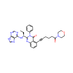 CC[C@H](Nc1ncnc2[nH]cnc12)c1nc2cccc(C#CCCCC(=O)N3CCOCC3)c2c(=O)n1-c1ccccc1 ZINC001772614807