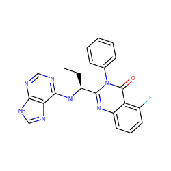 CC[C@H](Nc1ncnc2[nH]cnc12)c1nc2cccc(F)c2c(=O)n1-c1ccccc1 ZINC000013986658