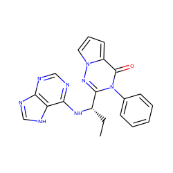 CC[C@H](Nc1ncnc2nc[nH]c12)c1nn2cccc2c(=O)n1-c1ccccc1 ZINC000205588312