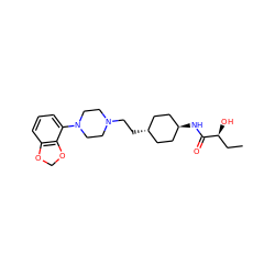 CC[C@H](O)C(=O)N[C@H]1CC[C@H](CCN2CCN(c3cccc4c3OCO4)CC2)CC1 ZINC000261099318