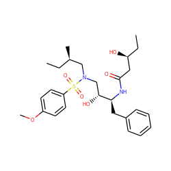 CC[C@H](O)CC(=O)N[C@@H](Cc1ccccc1)[C@H](O)CN(C[C@H](C)CC)S(=O)(=O)c1ccc(OC)cc1 ZINC000040918628