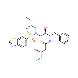 CC[C@H](O)CC(=O)N[C@@H](Cc1ccccc1)[C@H](O)CN(C[C@H](C)CC)S(=O)(=O)c1ccc2ncsc2c1 ZINC000044431351