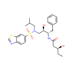 CC[C@H](O)CC(=O)N[C@@H](Cc1ccccc1)[C@H](O)CN(CC(C)C)S(=O)(=O)c1ccc2ncsc2c1 ZINC000044430493