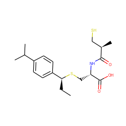 CC[C@H](SC[C@H](NC(=O)[C@H](C)CS)C(=O)O)c1ccc(C(C)C)cc1 ZINC000001903254