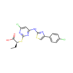 CC[C@H](Sc1nc(Cl)cc(Nc2nc(-c3ccc(Cl)cc3)cs2)n1)C(=O)O ZINC000103250248