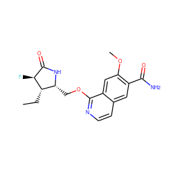 CC[C@H]1[C@@H](COc2nccc3cc(C(N)=O)c(OC)cc23)NC(=O)[C@@H]1F ZINC001772592495