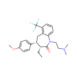 CC[C@H]1C(=O)N(CCN(C)C)c2cccc(C(F)(F)F)c2C[C@H]1c1ccc(OC)cc1 ZINC000013450708