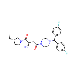 CC[C@H]1CCN(C(=O)[C@@H](N)CC(=O)N2CCN(C(c3ccc(F)cc3)c3ccc(F)cc3)CC2)C1 ZINC000653848283