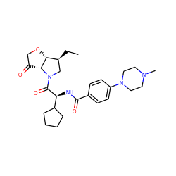 CC[C@H]1CN(C(=O)[C@@H](NC(=O)c2ccc(N3CCN(C)CC3)cc2)C2CCCC2)[C@@H]2C(=O)CO[C@H]12 ZINC000043206263